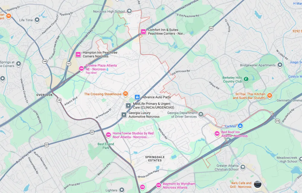 Garage door repair service area map in Norcross GA
