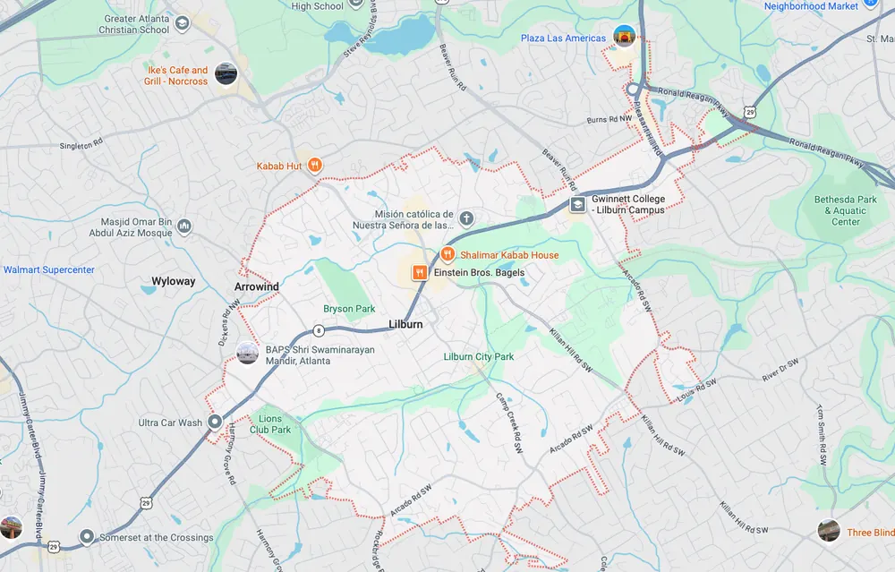 Garage door repair service area map in Lilburn GA